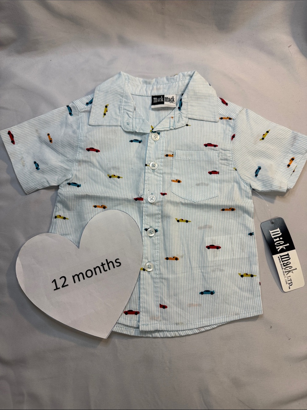 Mick Mack NWT Light Blue Short-Sleeve Button-Down Shirt with Car Print
